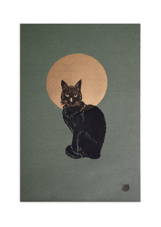 Black cat and the moon print